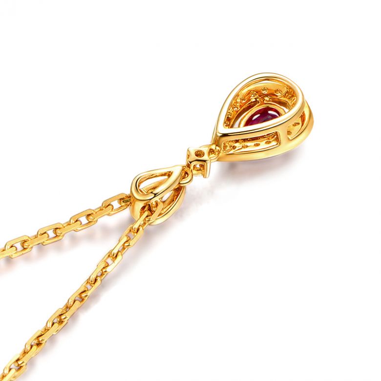 Pendentif princesse Or jaune 18cts - Rubis poire et diamants - 8
