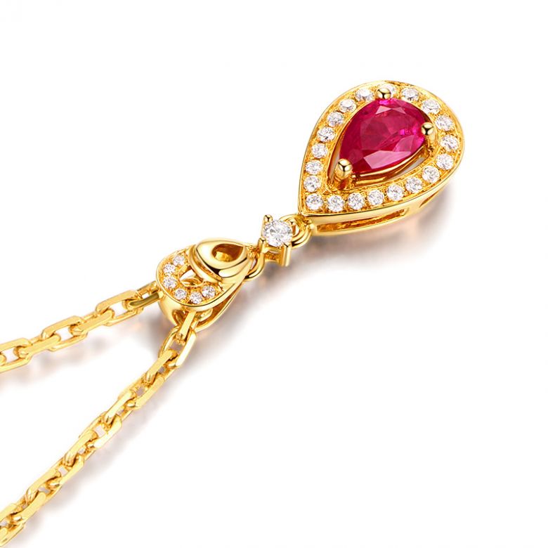 Pendentif princesse Or jaune 18cts - Rubis poire et diamants - 7