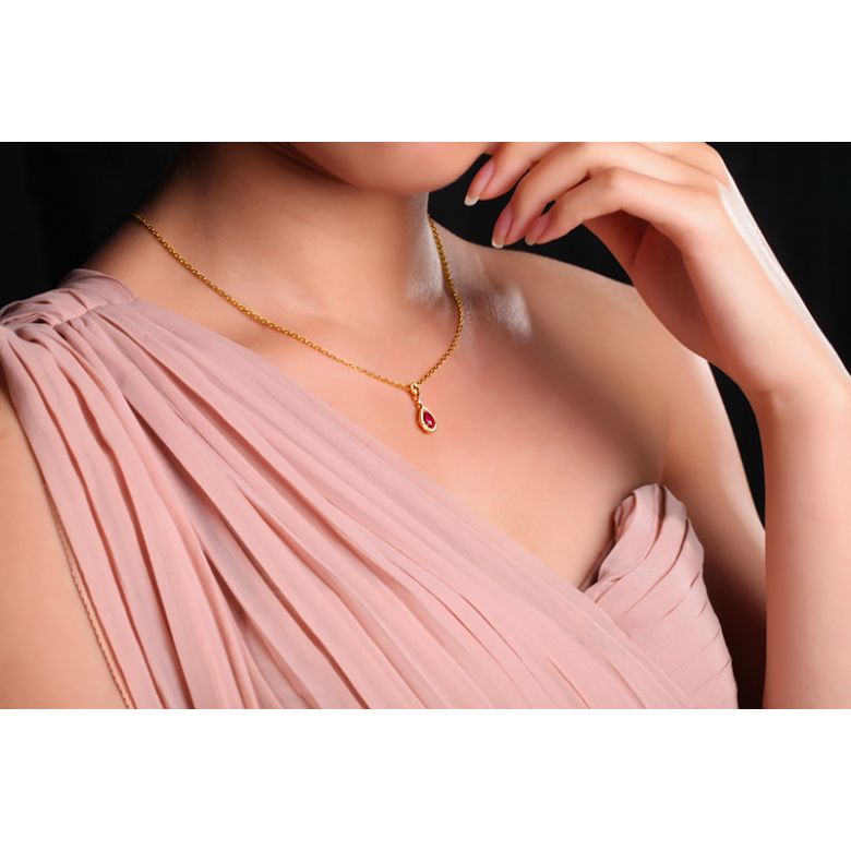 Pendentif princesse Or jaune 18cts - Rubis poire et diamants - 4