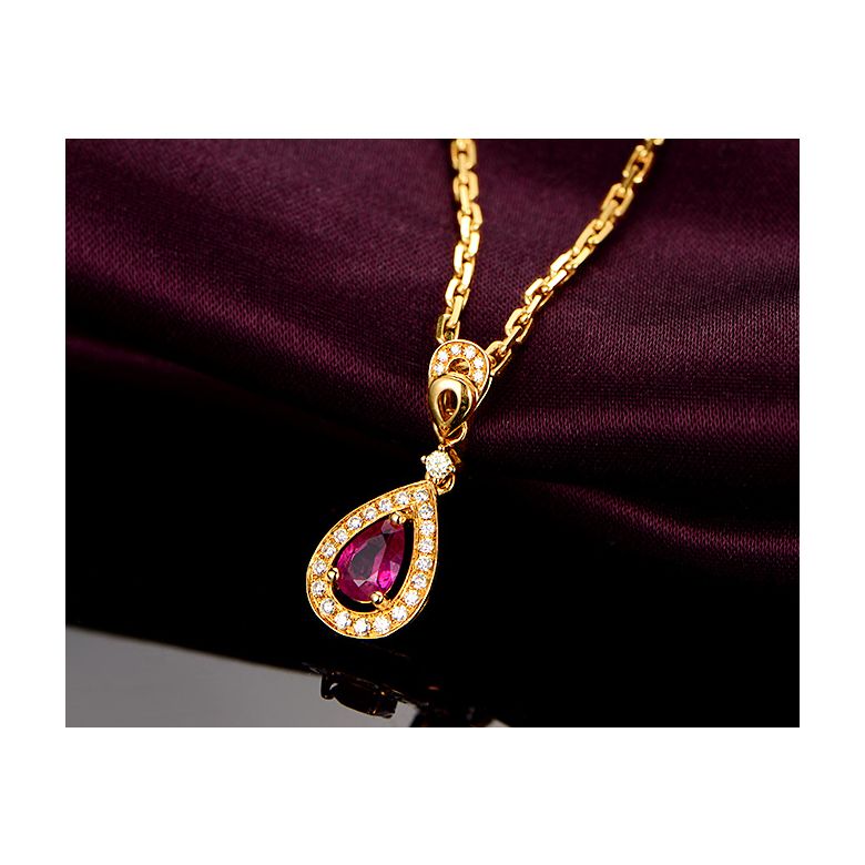 Pendentif princesse Or jaune 18cts - Rubis poire et diamants - 3