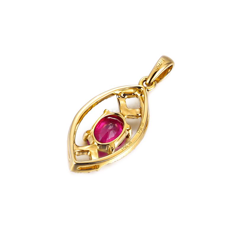 Pendentif ovalesque rubis or jaune. Sertissage diamants  - 3
