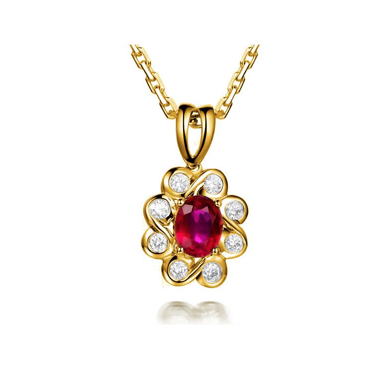Pendentif fleur rubis diamant en Or jaune - 1