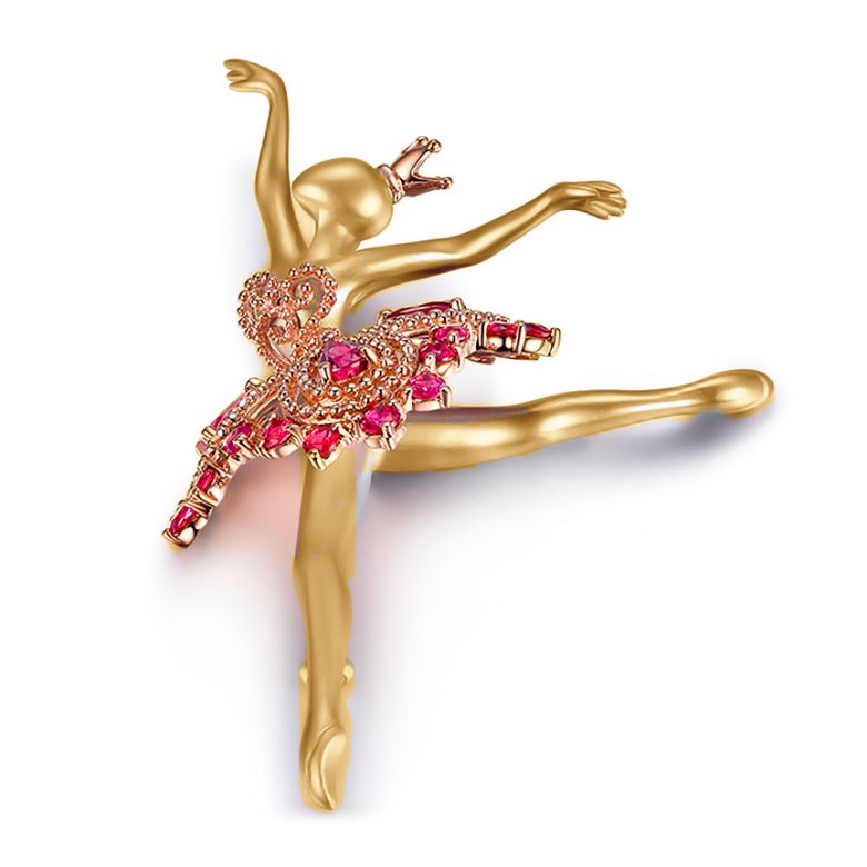 Pendentif Princesse Ballerina - Broche Or jaune et rose - Rubis - 3