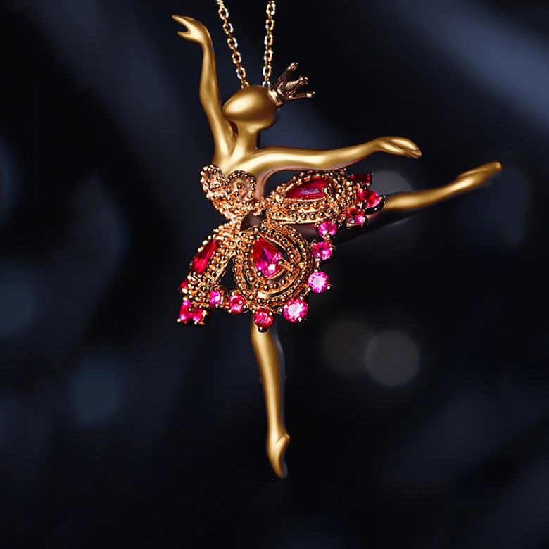 Pendentif Princesse Ballerina - Broche Or jaune et rose - Rubis - 4
