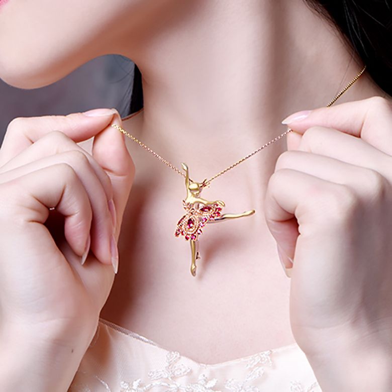 Pendentif Princesse Ballerina - Broche Or jaune et rose - Rubis - 5