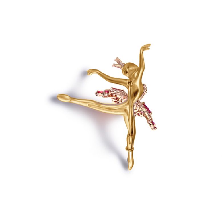 Pendentif Princesse Ballerina - Broche Or jaune et rose - Rubis - 8