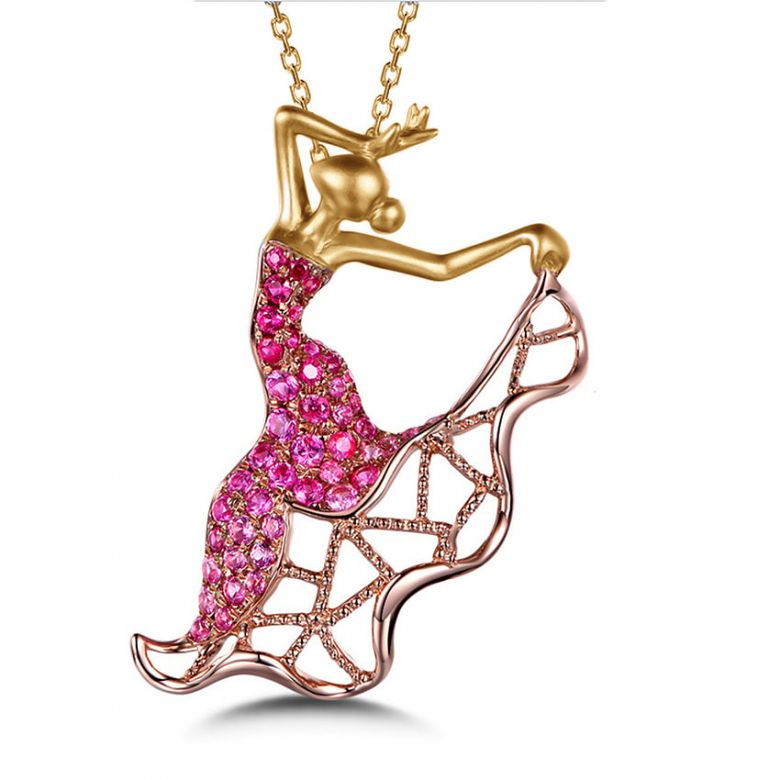 Pendentif Flamenco - Pendentif danseuse de flamenco - Or jaune & rose , Rubis - 1