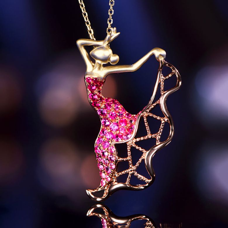 Pendentif Flamenco - Pendentif danseuse de flamenco - Or jaune & rose , Rubis - 4