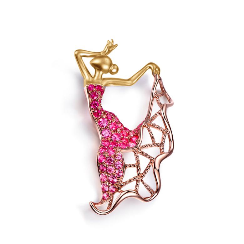 Pendentif Flamenco - Pendentif danseuse de flamenco - Or jaune & rose , Rubis - 5
