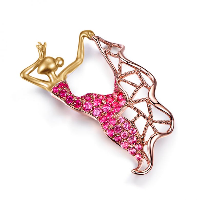 Pendentif Flamenco - Pendentif danseuse de flamenco - Or jaune & rose , Rubis - 6