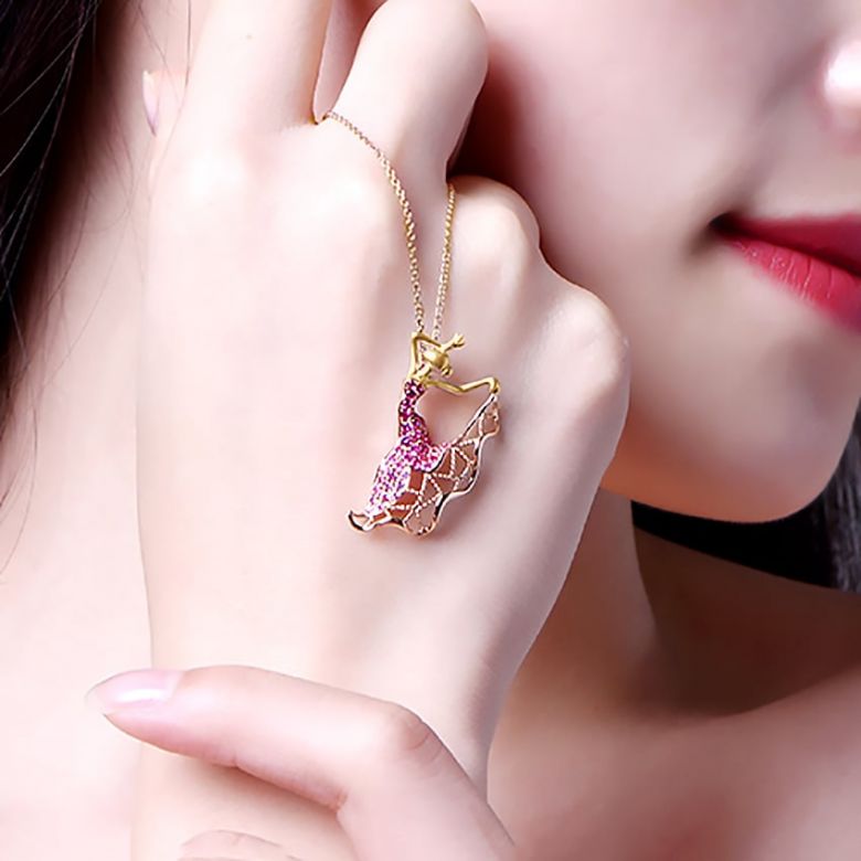Pendentif Flamenco - Pendentif danseuse de flamenco - Or jaune & rose , Rubis - 7