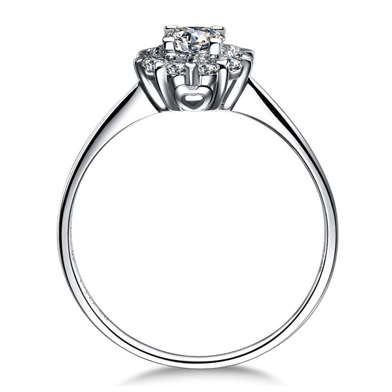 Solitaire bague platine - Coeur caillouté - Pavage diamants 0.33ct - 4