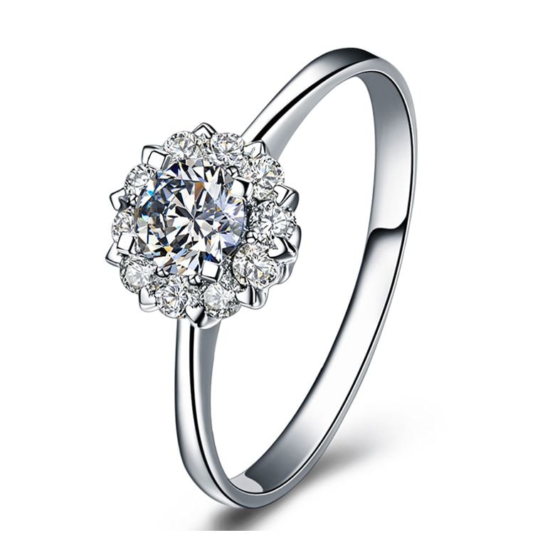 Bague Or Blanc Solitaire - Coeur Caillouté - Diamants pavés | Coeur Caillouté - 1