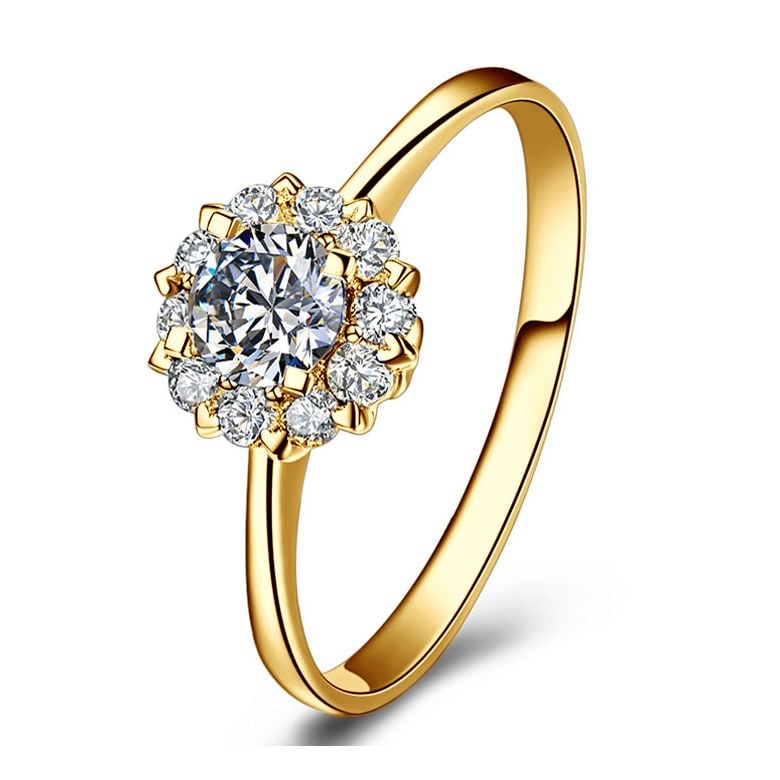 Solitaire Coeur Caillouté - Or Jaune & Pavage diamants 0.43ct | Gemperles - 1