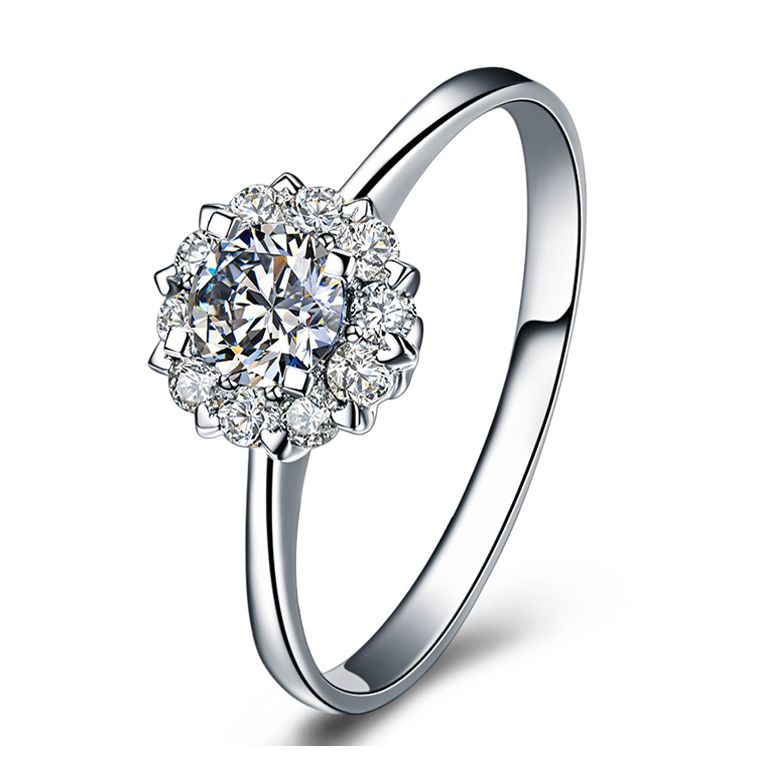 Solitaire bague platine - Coeur caillouté - Pavage diamants 0.33ct - 1