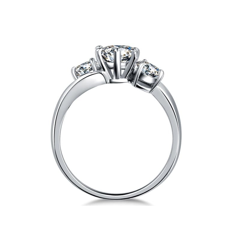 Solitaire trilogie or blanc - Bague de fiançaille 3 diamants | Trilogie - 4