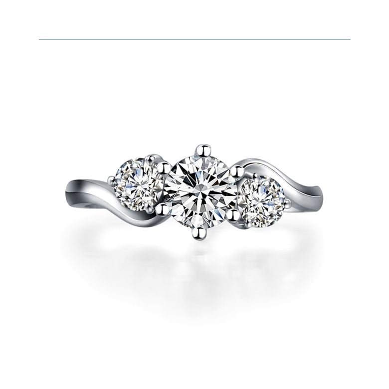 Solitaire trilogie or blanc - Bague de fiançaille 3 diamants | Trilogie - 2