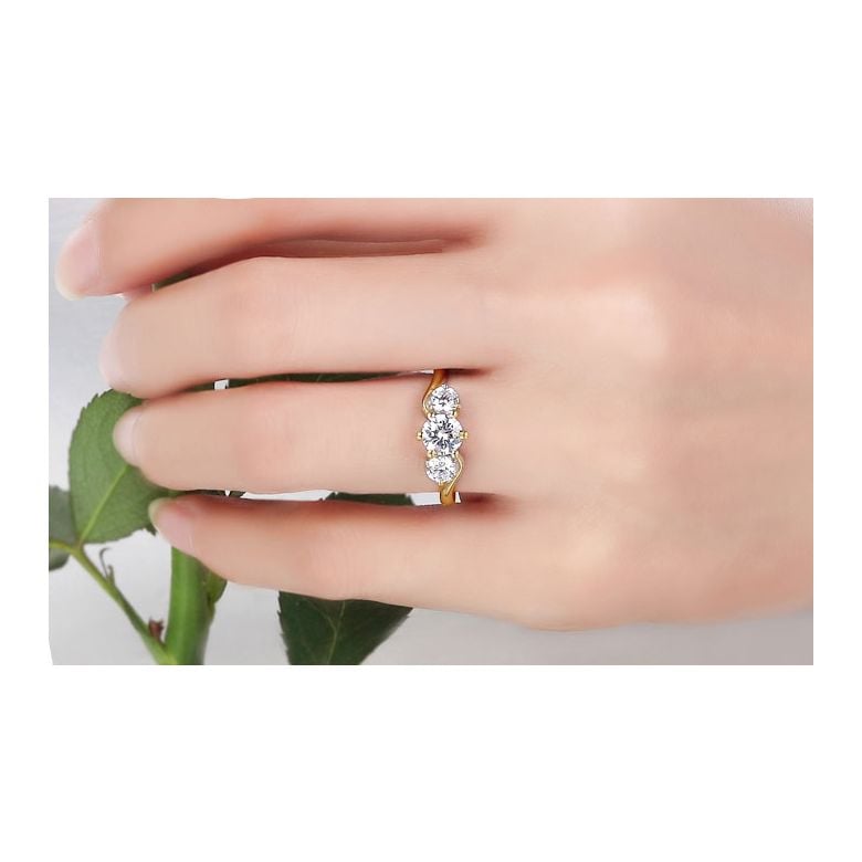 Solitaire trilogie or jaune - Bague de fiançaille 3 diamants | Trilogie - 4