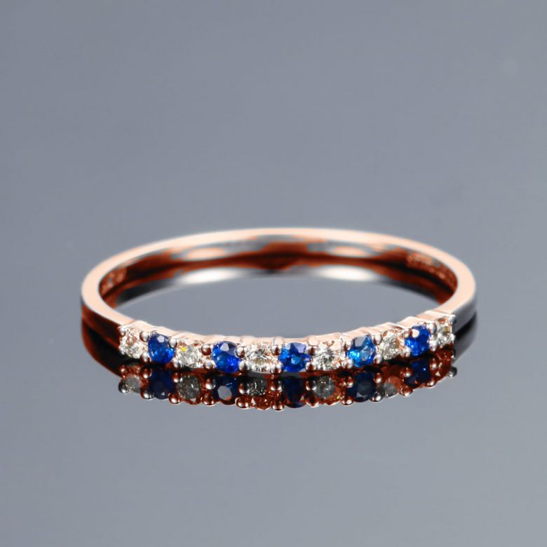 Anneau Diamants et Saphirs en alternance - Or rose 18 carats - 3