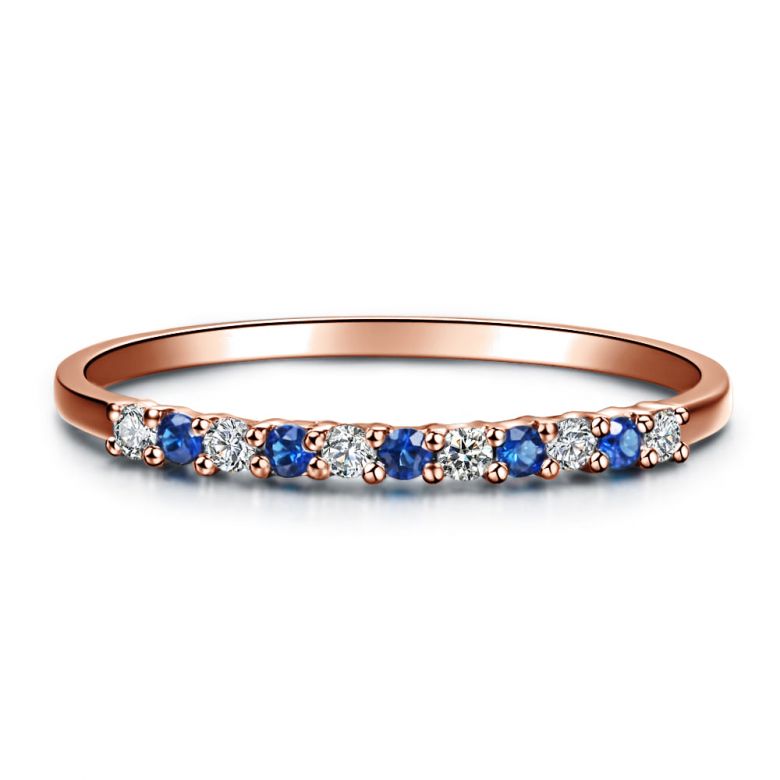 Anneau Diamants et Saphirs en alternance - Or rose 18 carats - 5