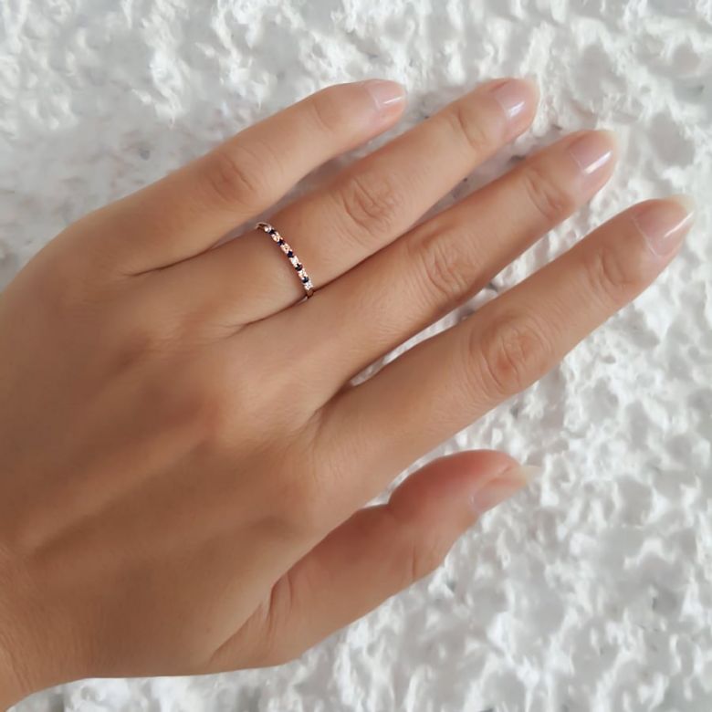Anneau Diamants et Saphirs en alternance - Or rose 18 carats - 7