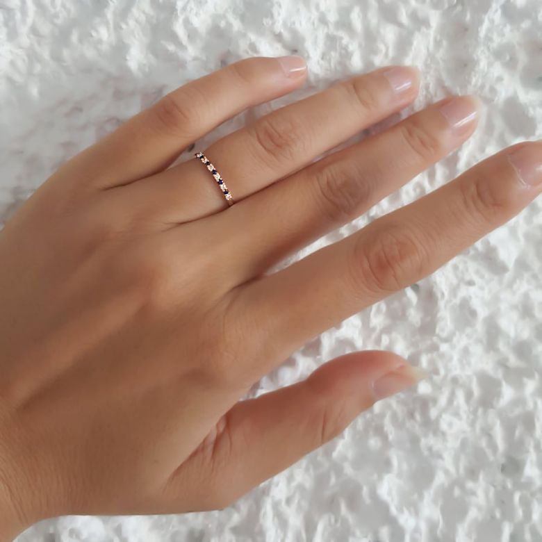 Anneau Diamants et Saphirs en alternance - Or rose 18 carats - 8