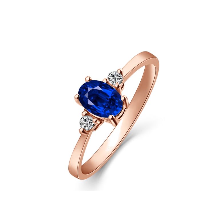 Solitaire Or rose 18 carats - Diamants et Saphir sertis - 1