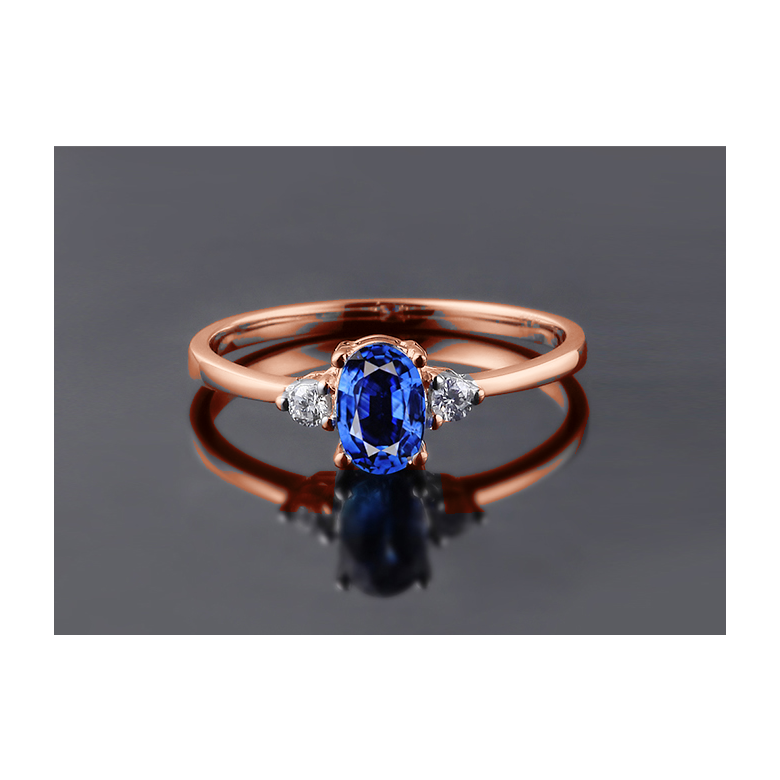 Solitaire Or rose 18 carats - Diamants et Saphir sertis - 3