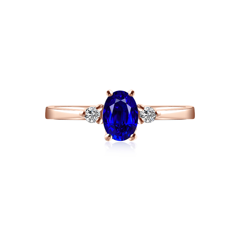Solitaire Or rose 18 carats - Diamants et Saphir sertis - 4