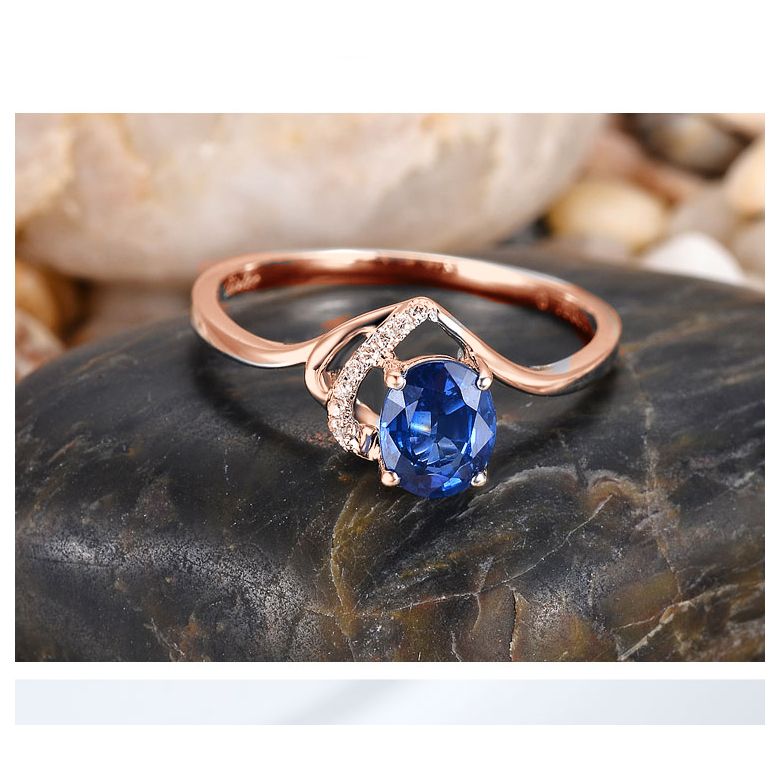Bague Solitaire - Saphir et Diamants - Or rose 18 carats - 3