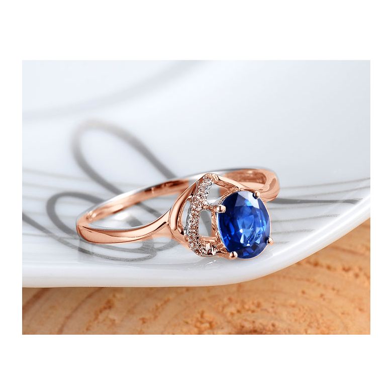 Bague Solitaire - Saphir et Diamants - Or rose 18 carats - 4