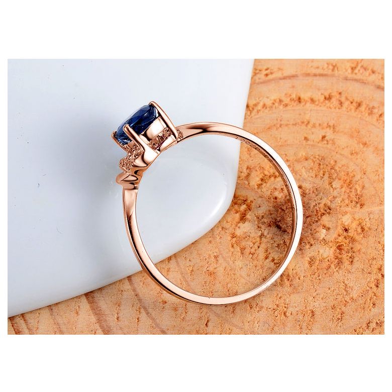 Bague Solitaire - Saphir et Diamants - Or rose 18 carats - 5