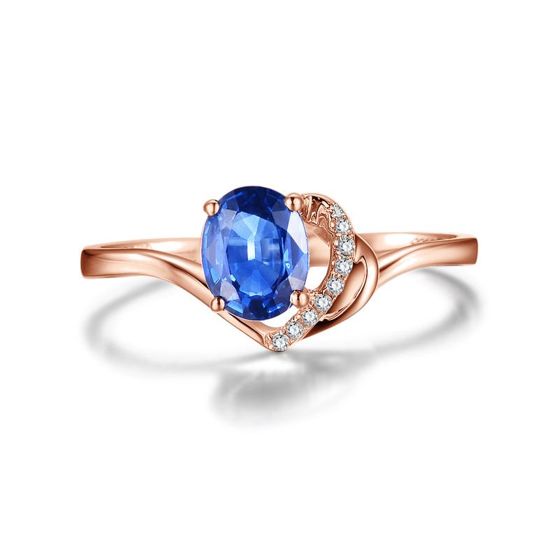 Bague Solitaire - Saphir et Diamants - Or rose 18 carats - 6