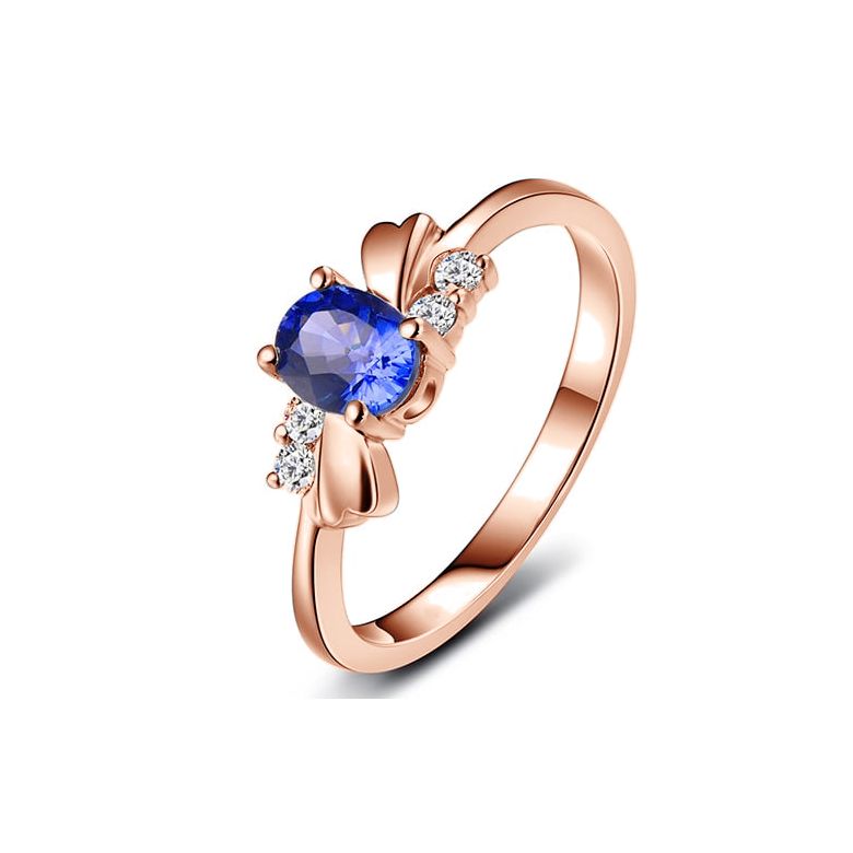 Bague saphir solitaire - Or rose 18 carats - Sertissage diamants - 1