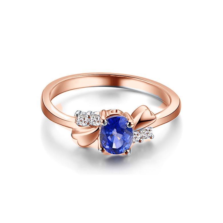 Bague saphir solitaire - Or rose 18 carats - Sertissage diamants - 3