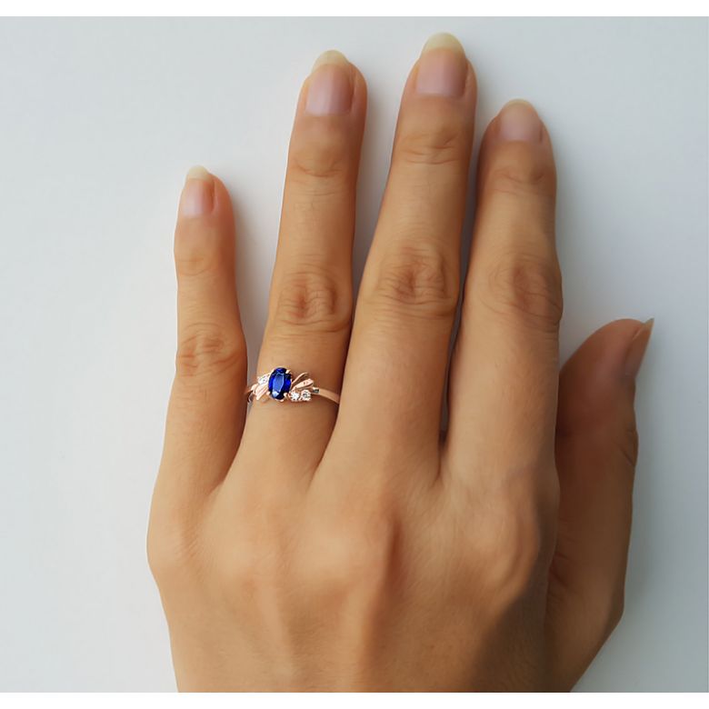 Bague saphir solitaire - Or rose 18 carats - Sertissage diamants - 5