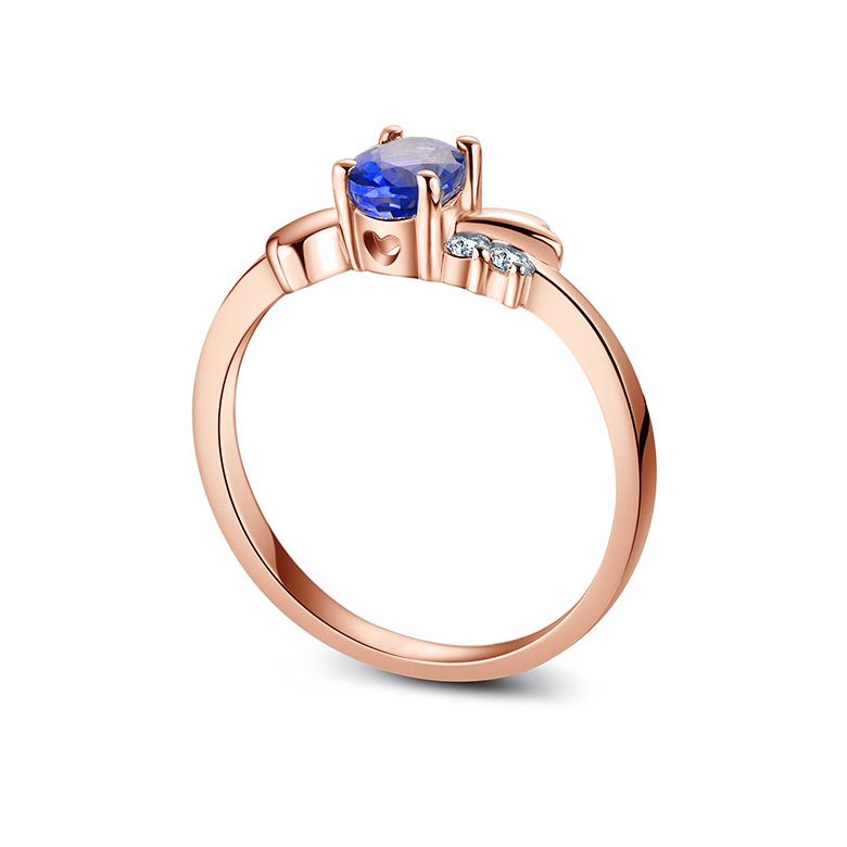 Bague saphir solitaire - Or rose 18 carats - Sertissage diamants - 7