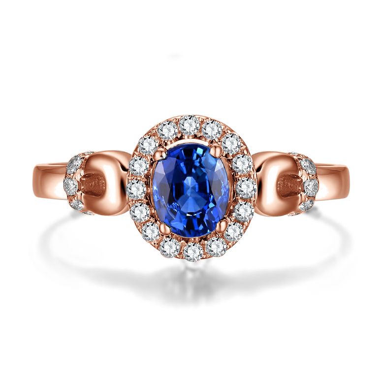 Solitaire en Saphir et Diamants - Bague en Or rose 18 carats - 5