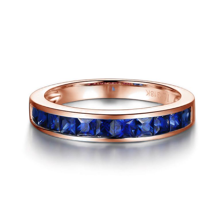 Or rose 18 carats - Bague saphirs carrés - 1