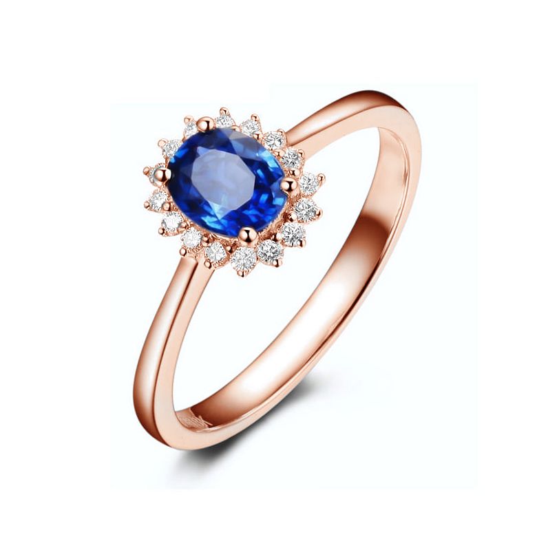 Bague Saphir ovale et diamants - Or rose 18 carats - 1
