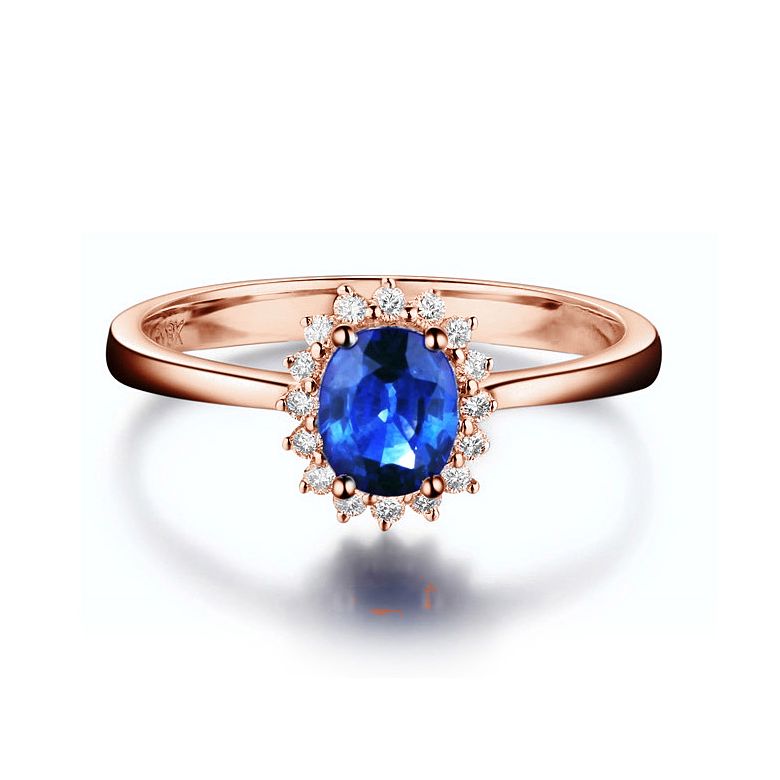 Bague Saphir ovale et diamants - Or rose 18 carats - 3