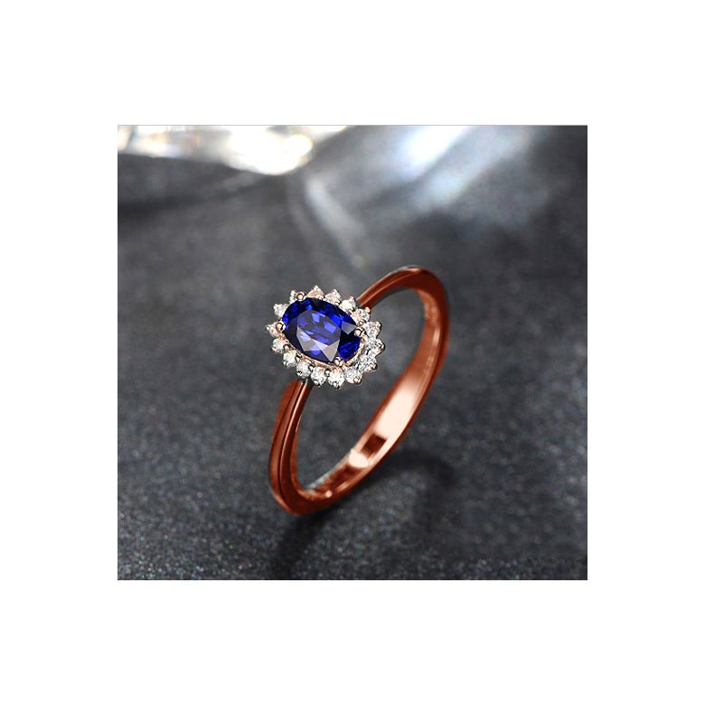 Bague Saphir ovale et diamants - Or rose 18 carats - 4