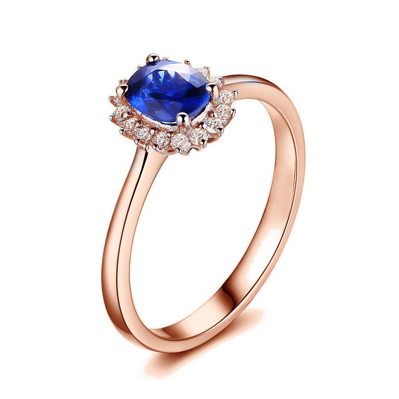 Bague Saphir ovale et diamants - Or rose 18 carats - 5