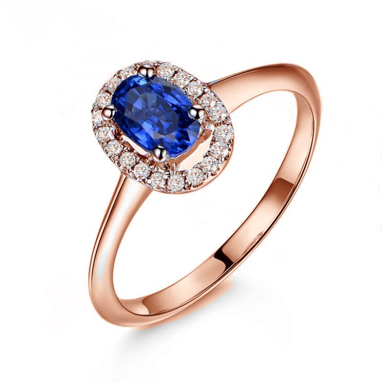 Bague or rose saphir. Pavage diamants. Persée - 1