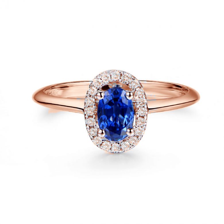 Bague or rose saphir. Pavage diamants. Persée - 4