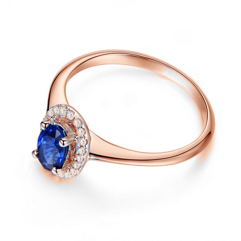 Bague or rose saphir. Pavage diamants. Persée - 7