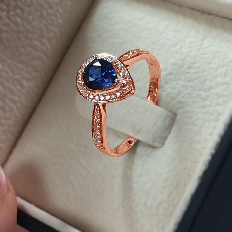 Bague de fiancailles saphir forme poire. Or rose, diamants - 8
