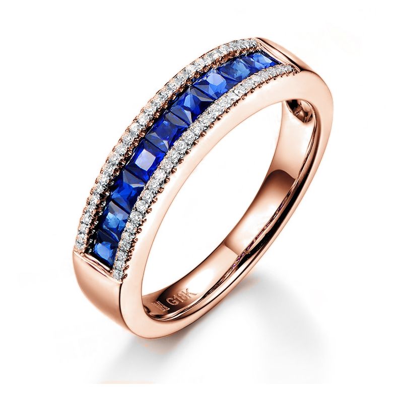 Bague saphir diamant or rose - Lumière Azurée - 1