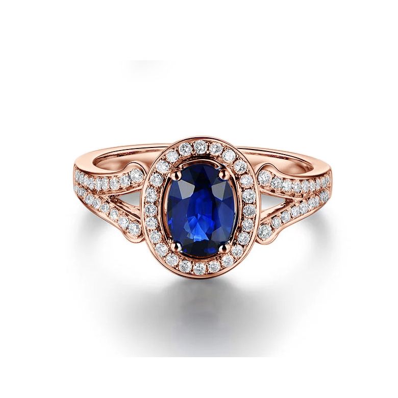 Bague fiançaille saphir ovale 1 carat. Or rose. Pavage diamants - 4