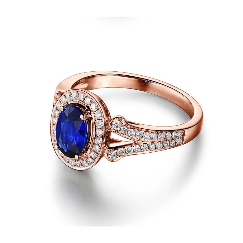 Bague fiançaille saphir ovale 1 carat. Or rose. Pavage diamants - 5